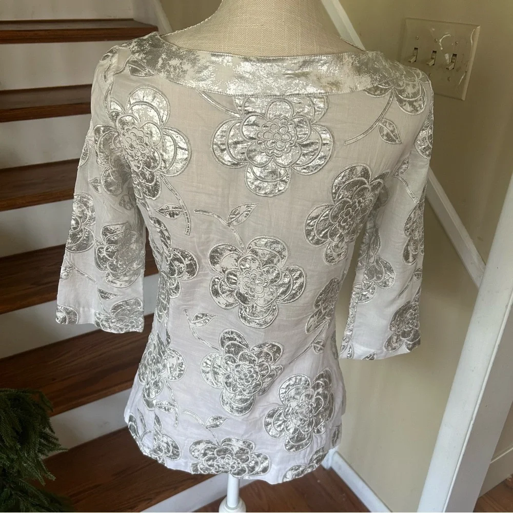 Tory Burch Silver Metallic Embellished Tunic 4 Festive Designer Wear Boho Chic